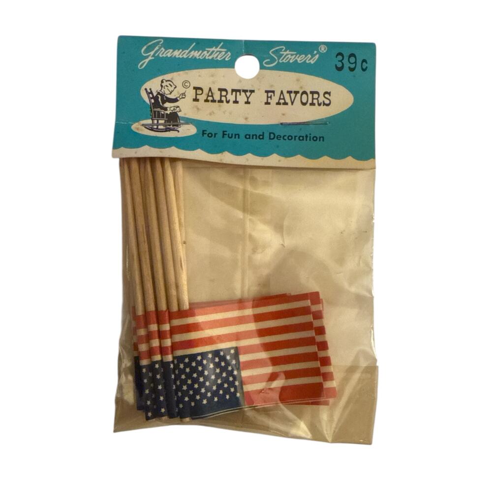 Vtg Grandmother Stovers American Flag Party Picks Cupcake Supplies New Old Stock